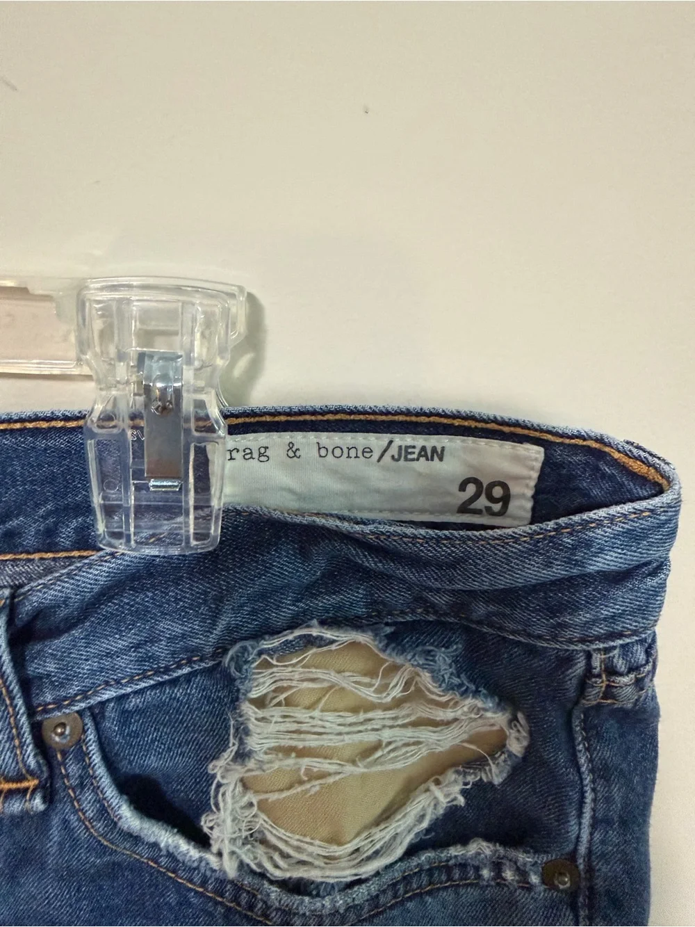 rag & bone Distressed Dark Blue Denim Shorts